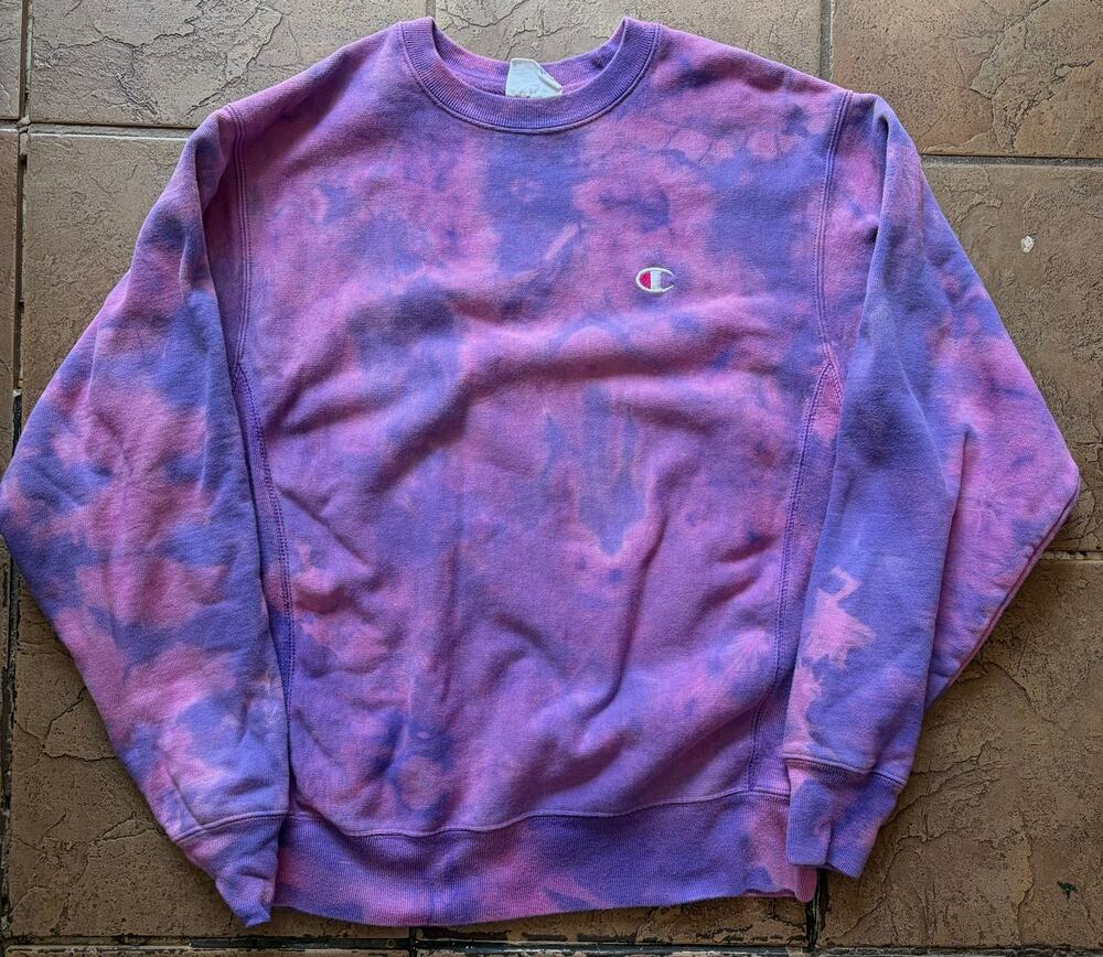 Champion Reverse Weave Tie Dye Sweatshirt Medium Purple Pink Crewneck